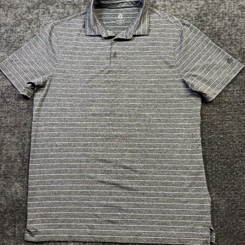 Champion Men’s Active Polo Shirt Size Large Gray Purple Stripe Polyester Golf